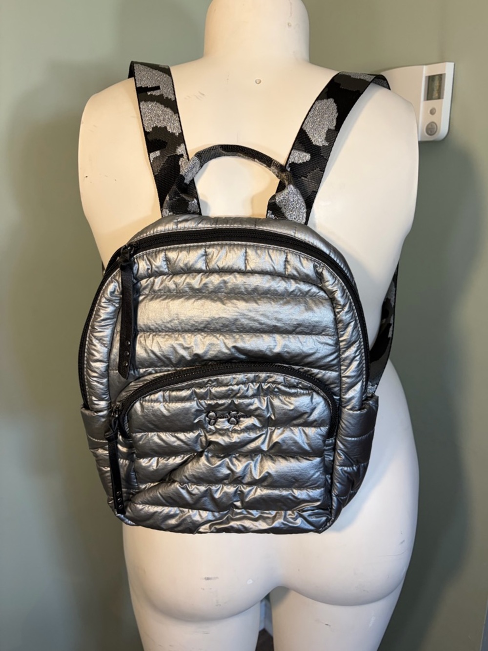 Jessica Simpson Metallic Silver Quilted Backpack